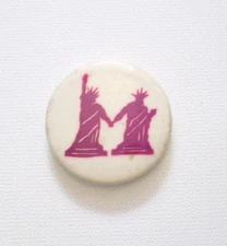Statue Of Liberty Button Pin Two Pink Statues LGBTQ Pride Womens Rights