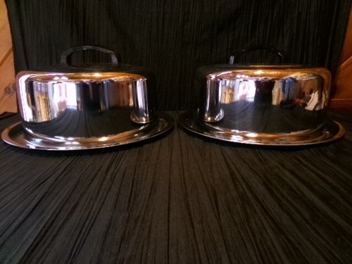 Vintage Lot of 2 Everedy Cake Keeper Carrier Locking Lid Chrome 60's 11.5 x 7" - Picture 6 of 13
