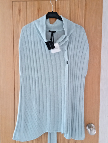 SARAH PACINI DUCK EGG BLUE RIB KNIT LINEN MIX JACKET -OS PLUS -BNWT/COST £305