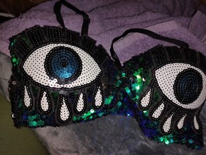 Burning  Man Rave Sequin Eye Bra Top  One Size Most Raver Rarity