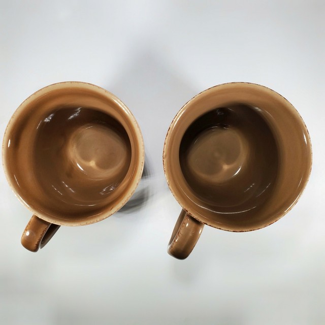 TWO Pottery Barn Cambria Brown Persimmon Hand Crafted Mugs Cups