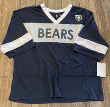 NWT Womens Chicago Bears Ultra-Soft Navy Blue/White V-Neck Logo Shirt Medium
