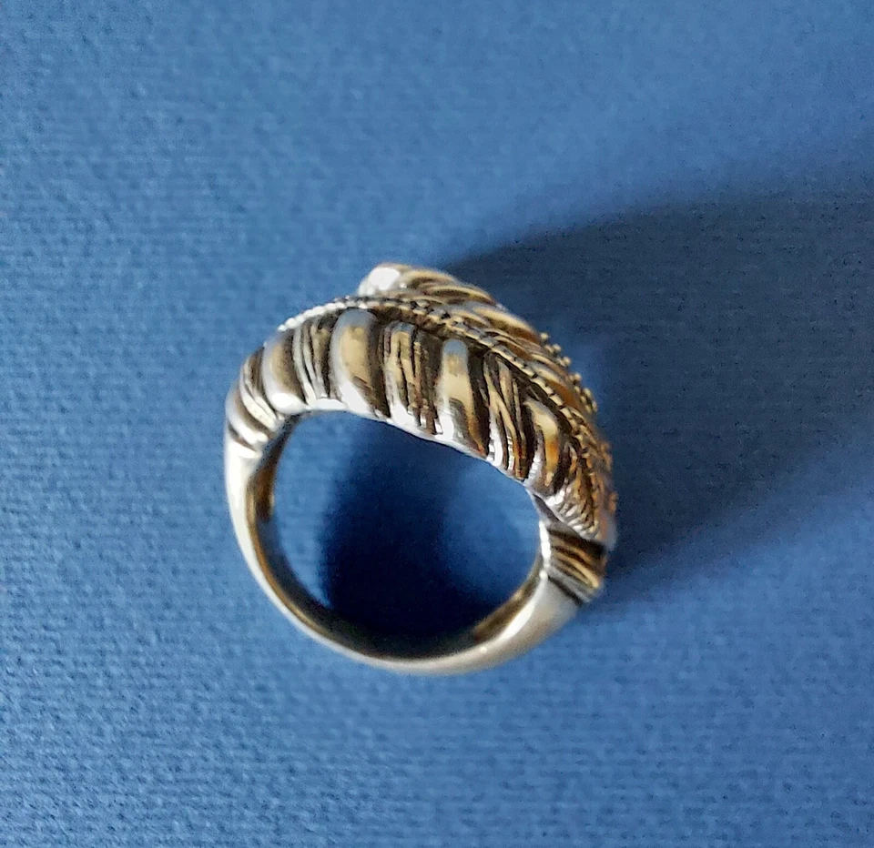 ANELLO ARGENTO ETNICO TRIBALE FOGLIE PIUME - ANELLO DONNA VINTAGE ANNI 70 - Immagine 3 di 4