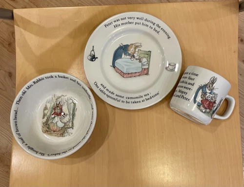 Vintage Peter Rabbit Nursery Child's 3-Piece Dish Set By Wedgwood Beatrix Potter