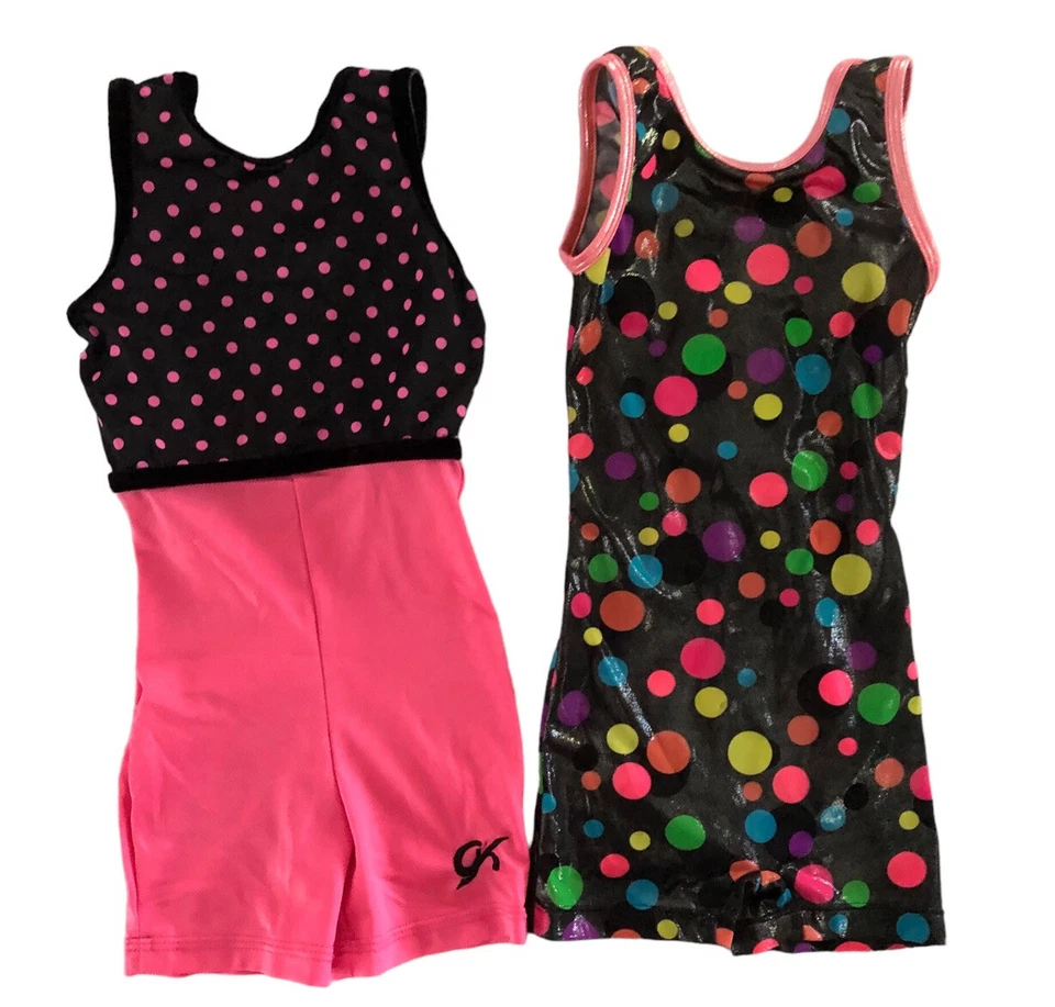 Juego de 2 GK Elite Gimnasia Unitard Niño Niño Pequeño CXS Rosa Negro Lámina Leotardo Foto 3 de 4