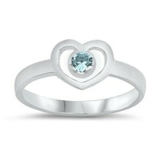 Baby Heart Ring Genuine Sterling Silver 925 Aquamarine Face Height 7 mm Size 5