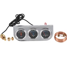 Chrome Car Triple Gauge Set Kit 3 in 1 AMP Meter Water Temp Oil Pressure 2" 52mm