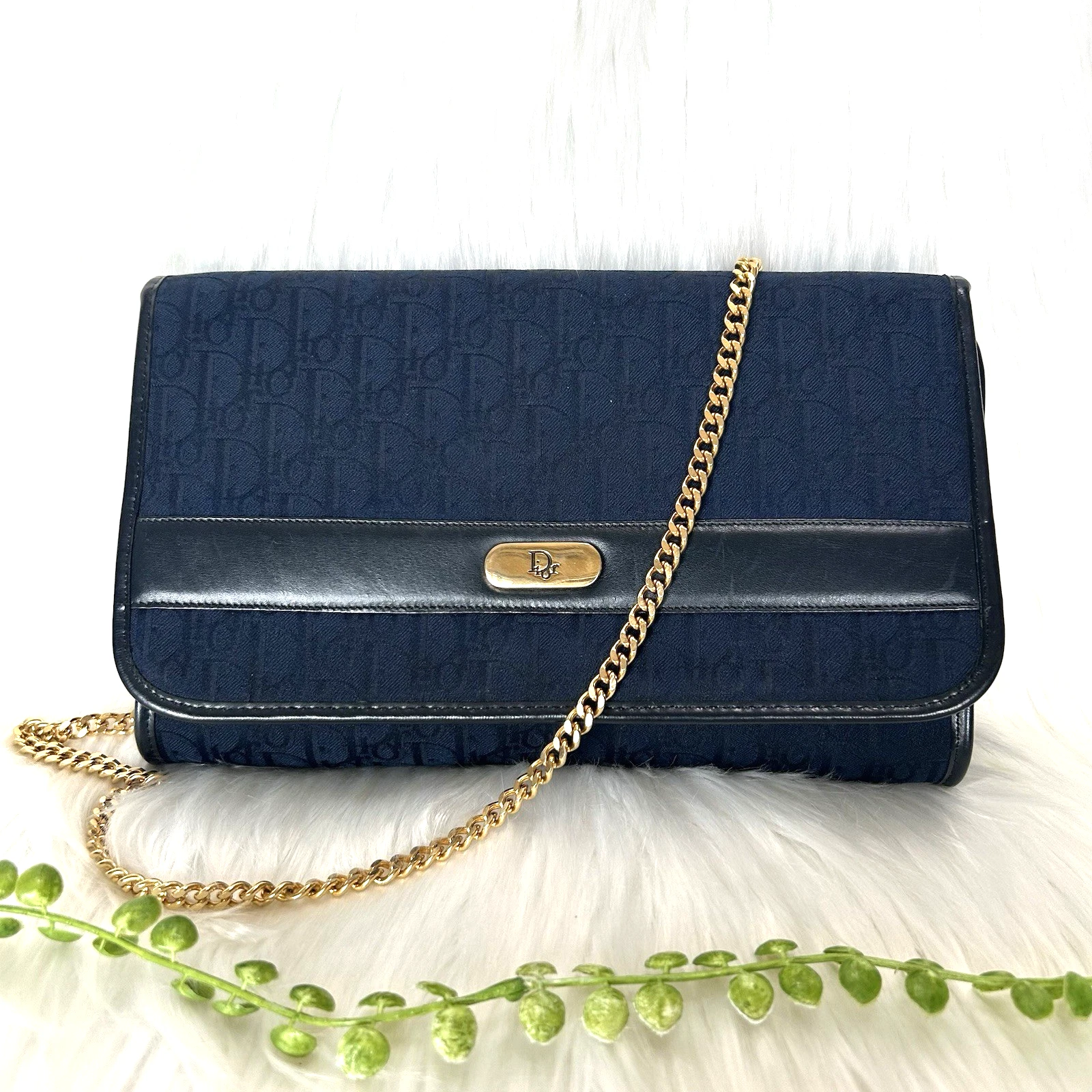 Sac bandoulière Christian Dior chaîne trotteur toile marine