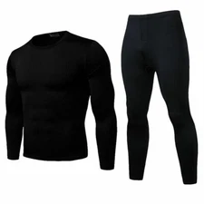 Mens Winter Ultra-Soft Fleece Lined Thermal Set Long John Underwear Black XXL