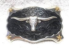 Silver Black Gold Texas Longhorns Buckle Gold Star Corners Black Textured Great