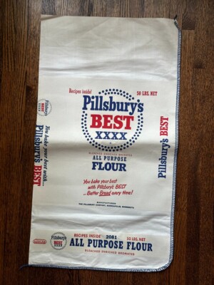 c 1960 PILLSBURY's BEST XXXX FLOUR 50 lbs Sack Cloth Bag Vintage ADVERTISING