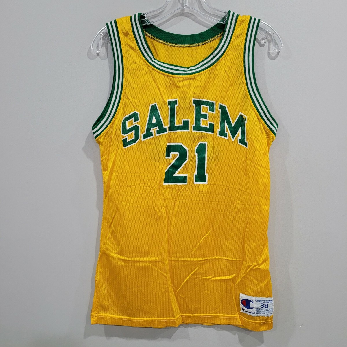Rare Vintage 90s Champion Salem #21 Yellow Green Basketball