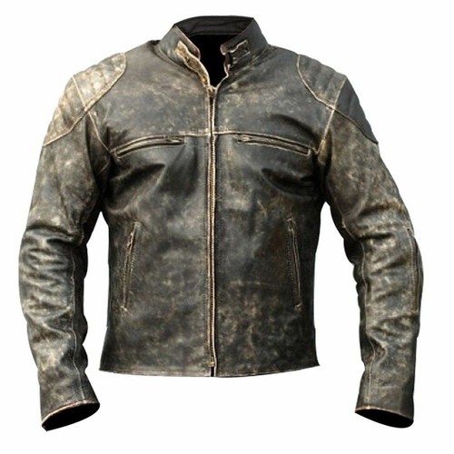 MENS DISTRESSED REAL LEATHER BIKER 