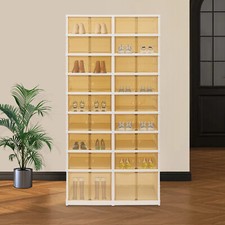 9 Tiers-36 Pairs Shoe Box Foldable Shoe Rack Shoe Storage Organizer W/ Doors