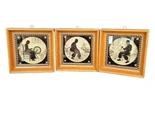 Vtg 1935,36 C & A Richards Wood  Framed  Silhouette Reverse glass painting art  