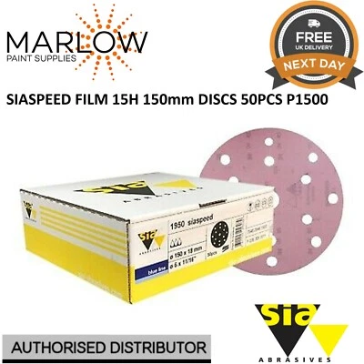 SIA 1950 SIASPEED FILM SANDING DISCS 150MM 15 HOLE HOOK AND LOOP PK50 - P1500