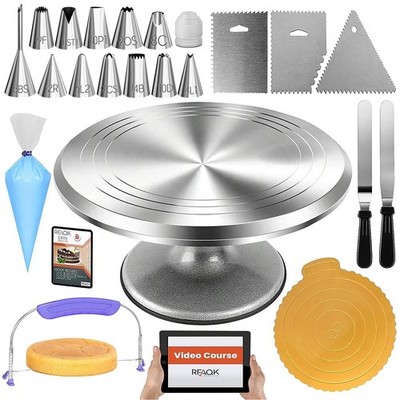 RFAQK 50PCs Cake Decorating Supplies Kit with 12'' Aluminum Rotating Cake Turn...