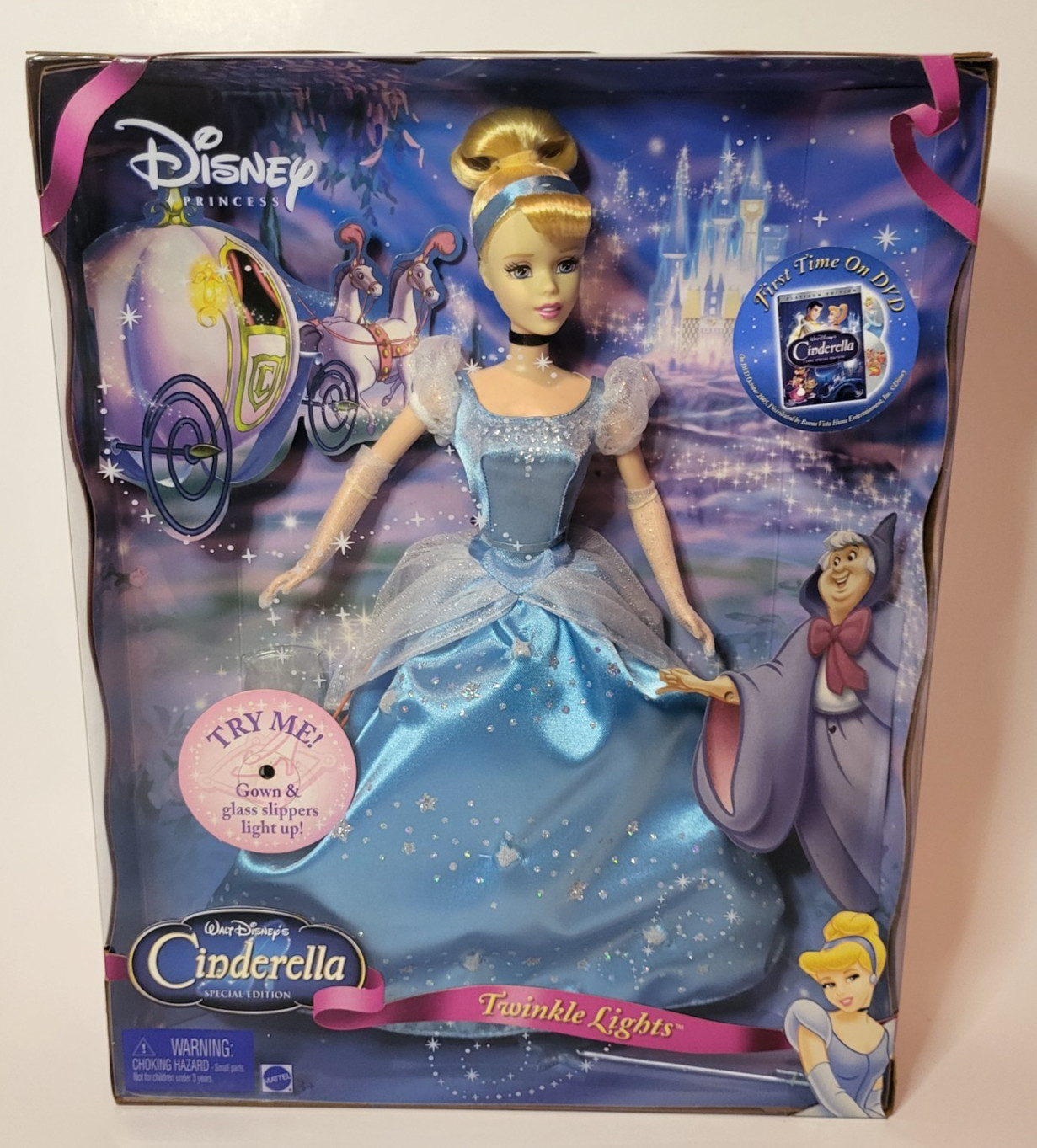 2004 Mattel Walt Disney’s Cinderella Princess Twinkle Lights Doll NIB NRFB