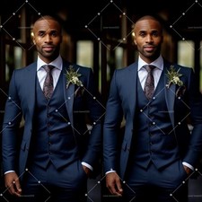 Formal Men Suits Navy Blue Groomman 3Pcs Wedding Banquet Prom Jacket Tuxedo