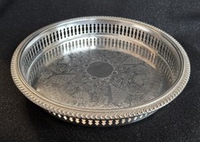 VINTAGE ENGRAVED SILVER-PLATED ROUND TRAY WITH GALLERY 