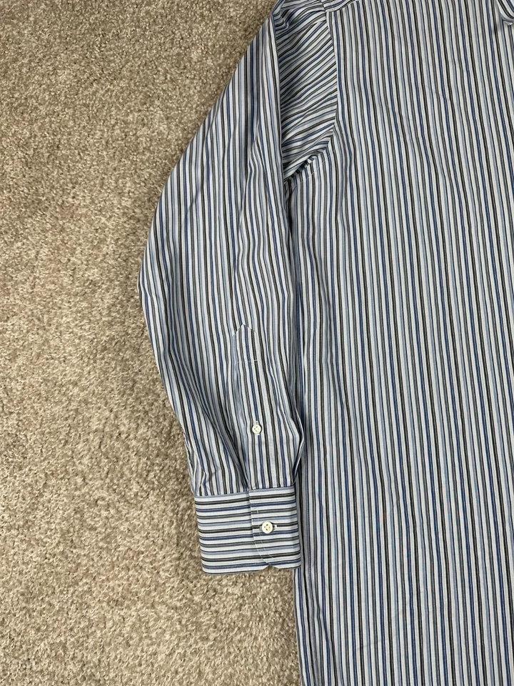 Luciano Barbera Shirt Mens XL Blue Striped Button Long Sleeve Made In Italy - Image 4 of 4