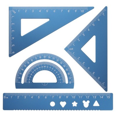 4pcs Triangular Ruler Set 15mm Aluminum Ruler Protractor Triangle Ruler Blue