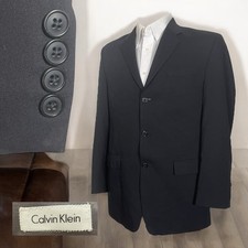Calvin Klein Blazer Jacket Mens 38R Black Solid Wool Three Buttons