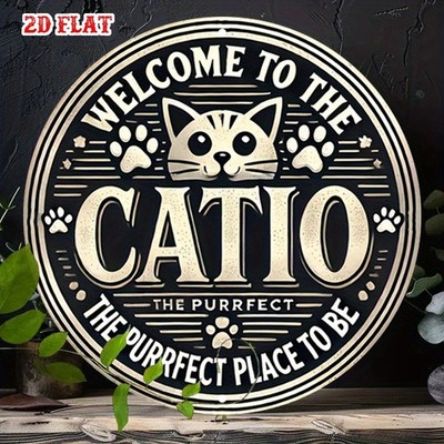 Cat Round Welcome Meow Lovers Round Tin Metal Signs Home Décor 8x8