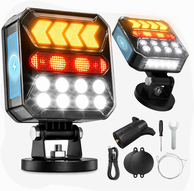 Wireless Trailer Lights Magnetic, Solar Rechargeable LED Trailer Light Kit, 3000