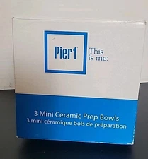 Pier 1 (3) Ice Cream Ceramic Prep Bowls Blue Pink Green Microwave Dishwasher 