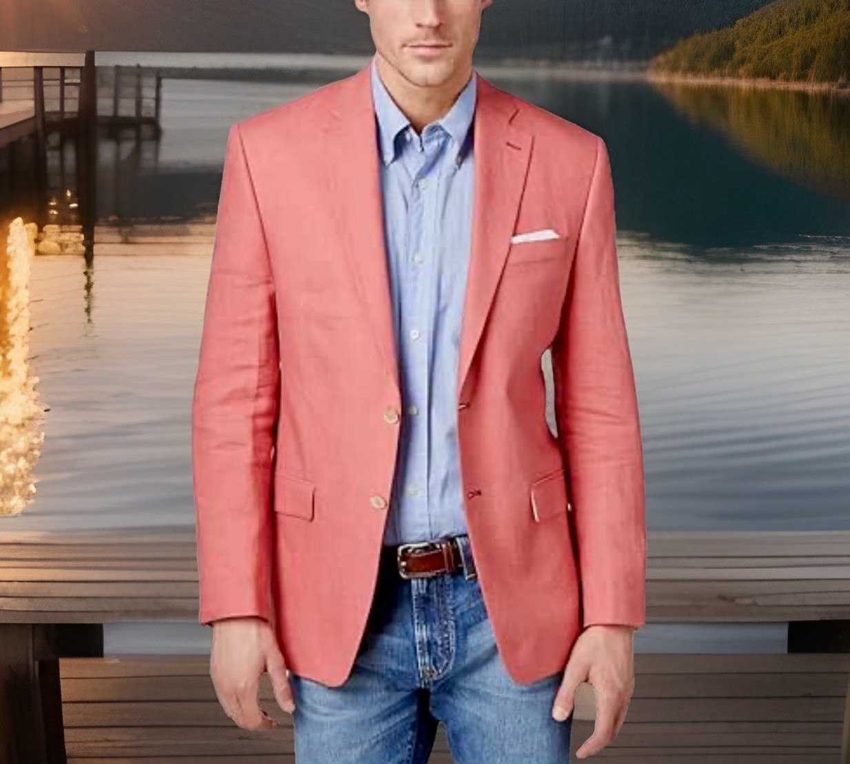 Ralph Lauren Men's Linen Blazer Sport Coat Two Button, Lasiter Red, Size 44R
