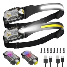 Rechargeable Headlamp 2Pack, Detachable 230° Wide Beam LED 2in1 Head Lamp wit...