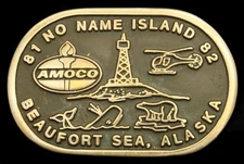 MI20178 *NOS* VINTAGE 1982 ***AMOCO*** BEAUFORT SEA ALASKA OILFIELD BRASS BUCKLE