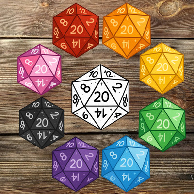 D20 Dice Stickers   Multicolor DnD Vinyl Set for RPG Fans & Dungeon Masters