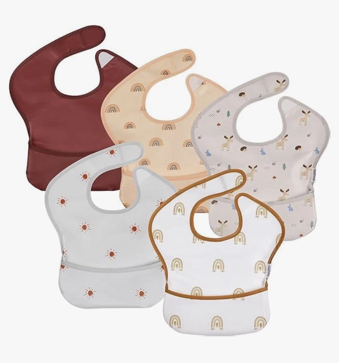 Baby Bib 5PCS Waterproof Feeding Bib Adjustable Washable BPA Free Toddler Apron