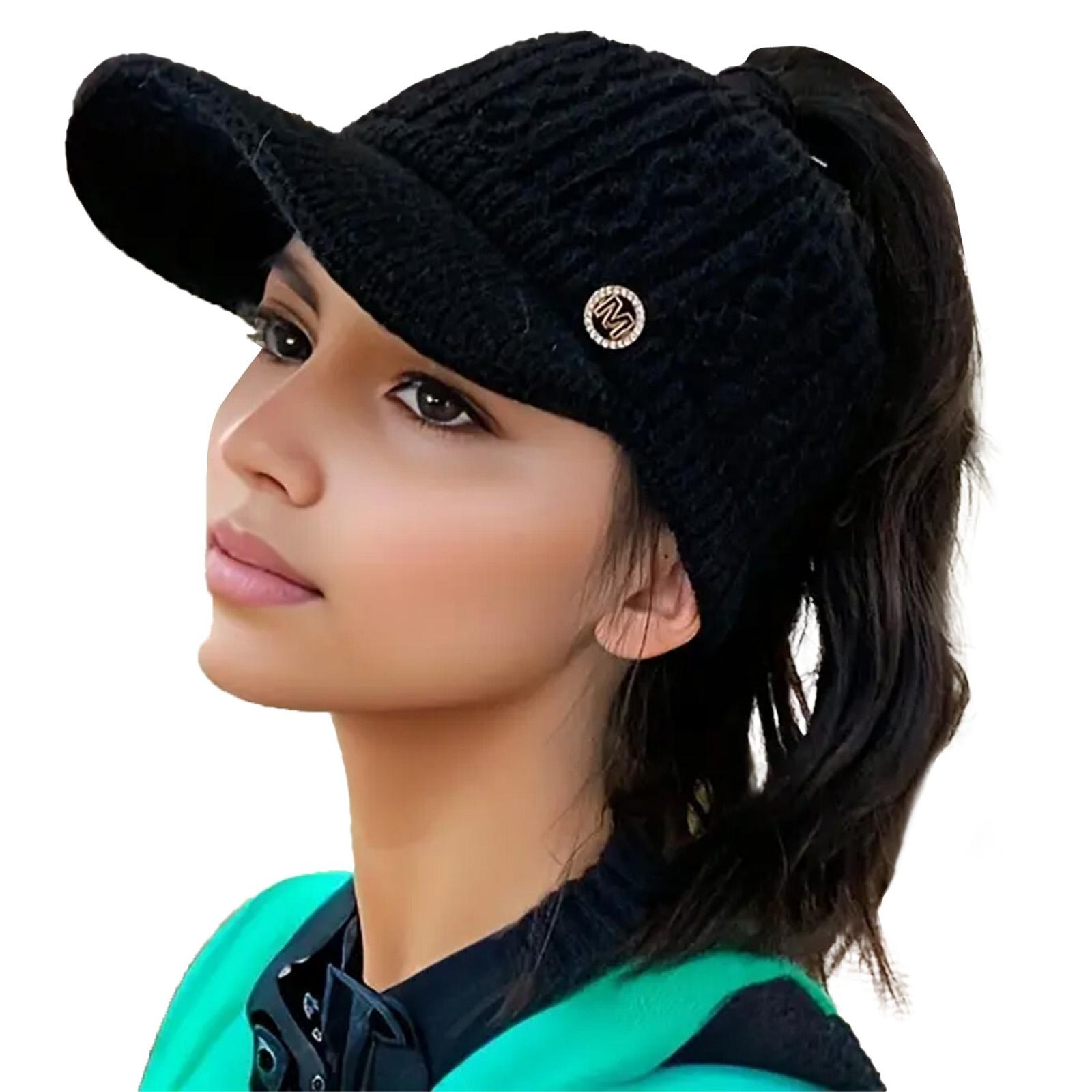 Autumn Winter Wool Duckbill Cap Warm Knitted Ponytail Hat for Outdoor Wear Cozy