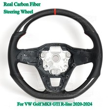 Carbon Fiber Flat Steering Wheel Wred Line For Vw Golf Mk8 Gti R-line 2020-2024