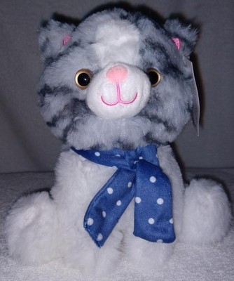 Holiday Time Striped Gray & White Kitty Cat Plush 7'' New