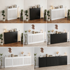 Radiator Cover Vertical Slat Modern Stylish MDF Wood White Black Cabinet Shelf