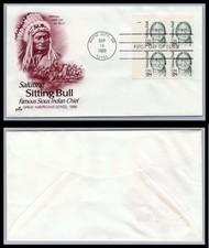 US FDC # 2183 28c Sitting Bull  ArtCraft Plate Block UL, L.Cancel 1989, 9Q3731