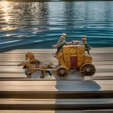 Cast Iron Door Stop British Royal Mail Carriage Horses RareVintage Two Sides