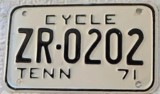 Tennessee 1971 MOTORCYCLE License Plate SUPERB QUALITY # ZR-0202