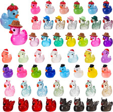50 Pcs Mini Resin Ducks Different Mini Luminous Ducks with Hat Miniature Animal