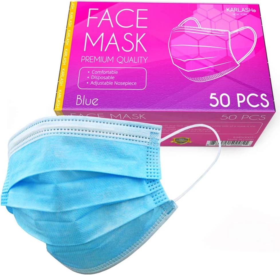 Blue Disposable Face Masks, 50-Count Pack
