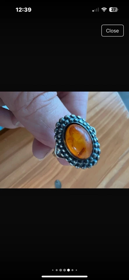 Vintage Modernist Sterling Silver 925 Baltic Amber Size O Ring 17.7 mm / 0½ - Image 4 of 4