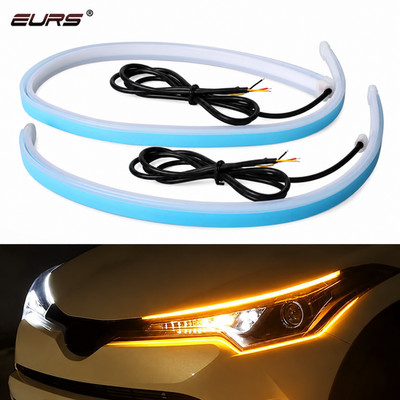 2 x 60CM DRL LED Light Amber Sequential Flexible Turn Signal Strip for Headlight
