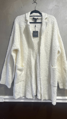 St. John White Light Weight Loop Knit Notch Collar Coat XL $1395
