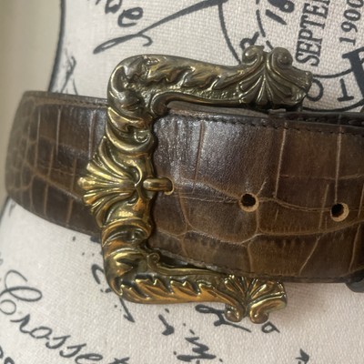 RARE MCM Belt Brass Buckle Made In Italy Brown Leather Belt