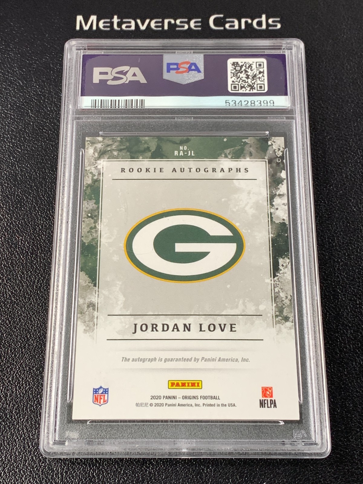 2020 Panini Origins Jordan Love Rookie Auto Red 70/99 PSA 9/10 view 2