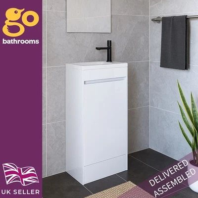 GO BATHROOMS White Cloakroom Vanity Unit With Basin Floor Standing Soft Close Door 550mm